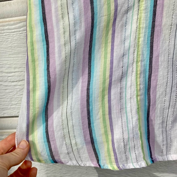 New York & Co Metallic Sheer Striped Short Sleeve Button Shirt Lavender … - Picture 5 of 8